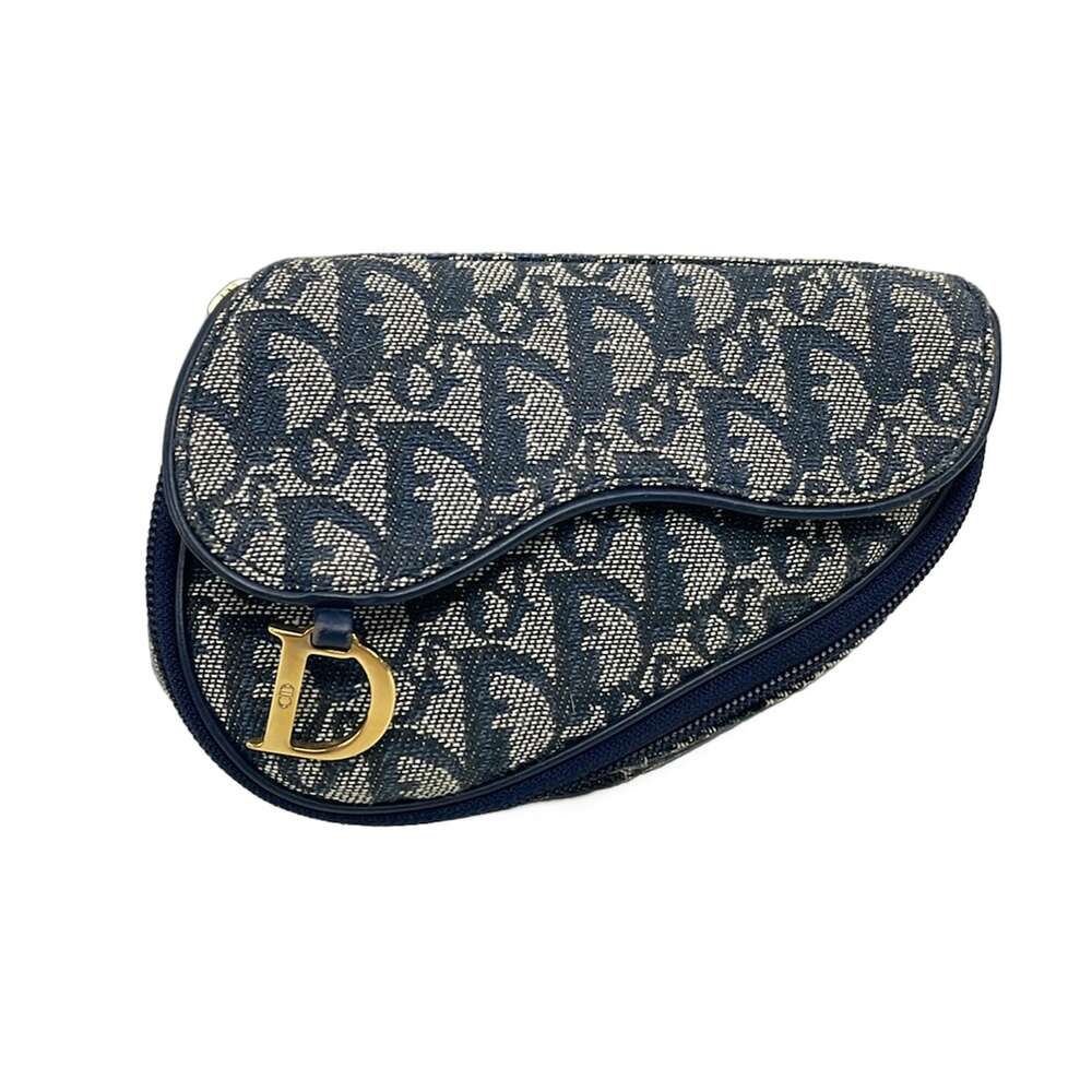 Christian Dior Logogram Pouch White Dark Navy Jacquard Leather